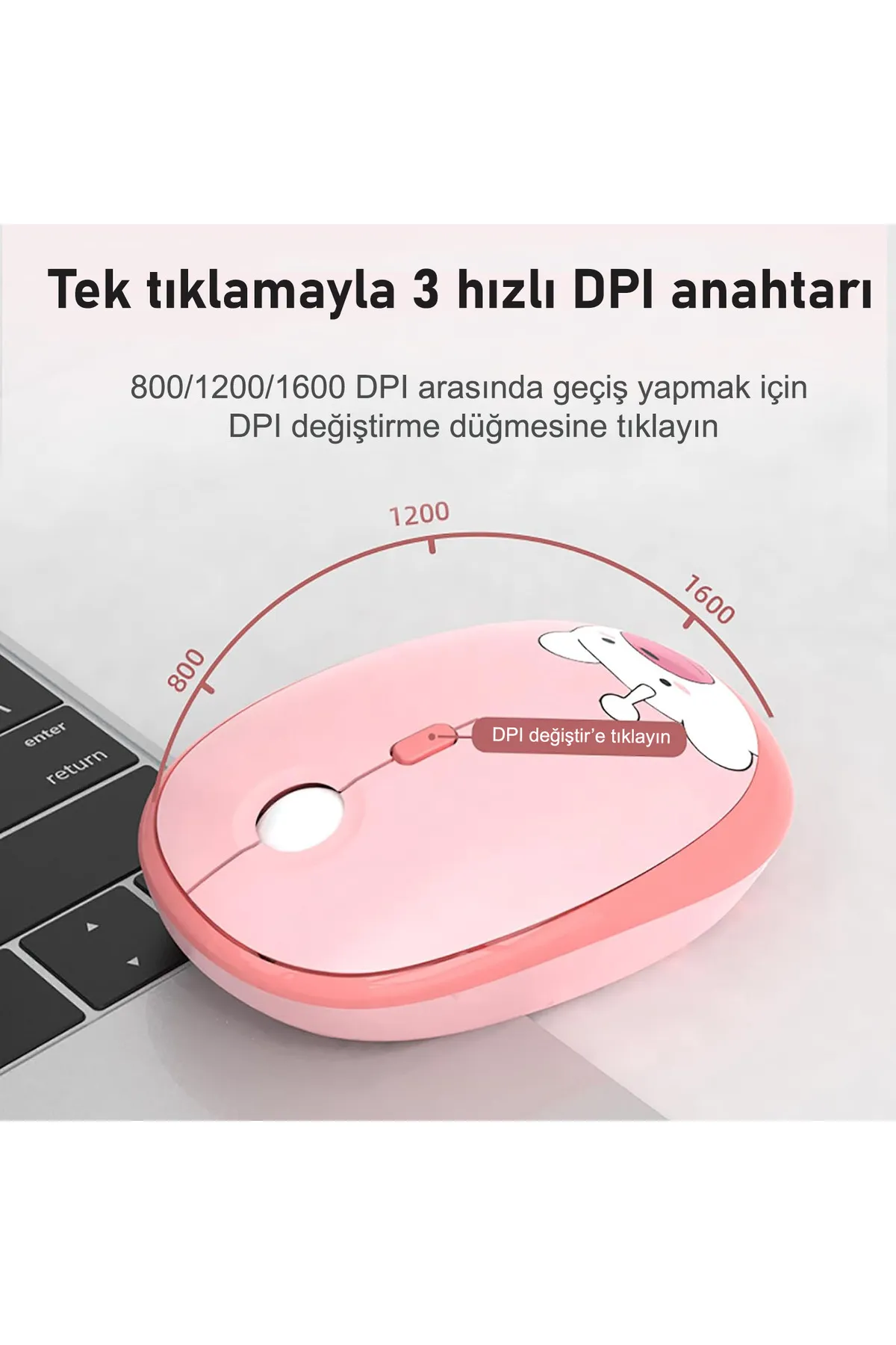 Mofii Hellobear Yuvarlak Tuşlu Ayıcık Desenli Kablosuz Pembe Klavye Mouse Set